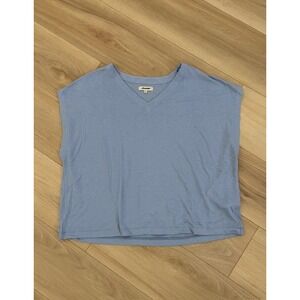 Madewell Women's XXL Blue Linen Blend V-Neck Sleeveless Top Shirt